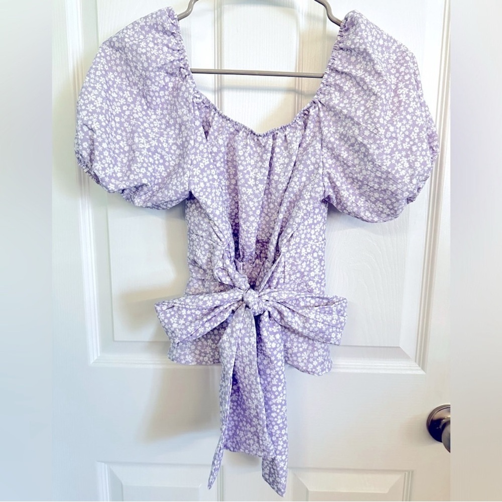 Altar'd State Lavender Lilac Floral Puff Sleeve Blouse Top - Picture 2 of 6